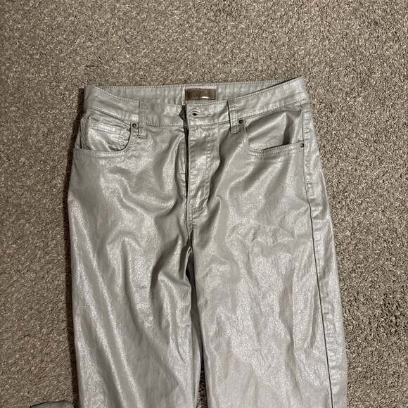 Kut from the Kloth Denim - Kut from the Kloth Miller High Rise Wide Leg Silver Metallic Coated Jeans